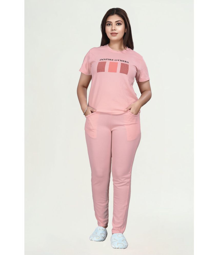     			INFRIM Pink Cotton Blend Applique Tracksuit - Pack of 1