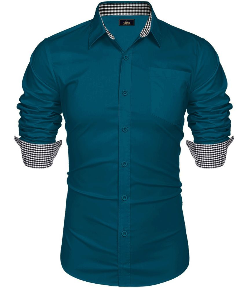     			WEBRIC Cotton Blend Regular Fit Solids Full Sleeves Men's Casual Shirt - Teal ( Pack of 1 )