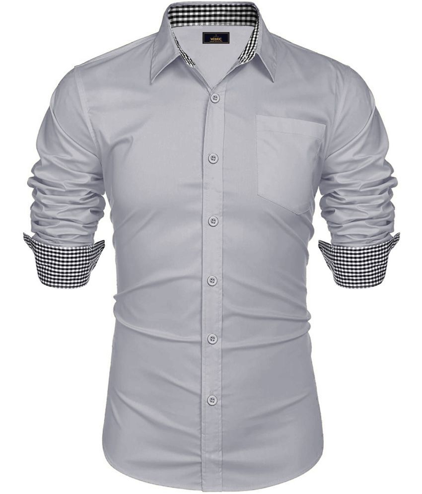     			WEBRIC Cotton Blend Regular Fit Solids Full Sleeves Men's Casual Shirt - Light Grey ( Pack of 1 )