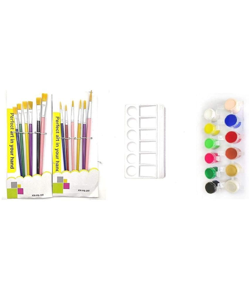     			freedy 12 Painting Brush (6 Round + 6 Flat)+ Color Plate +12 Shade Tempra Colors/Paints/Water Colours for Painting/Kids/Colour Paints/Drawing for Kids c