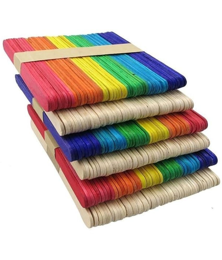     			freedy 200 Sticks(100 Colored and 100 Plain) Sticks Natural Wooden ice Cream Sticks for School Projects