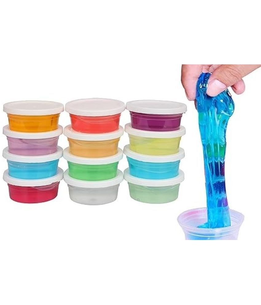     			freedy  Set of 12 Crystal Slime Magic Mud Soft Transparent Jelly Clay Putty Toys for Kids Boys Girls with Clay Modelling Tools Non Toxic - Multi Color