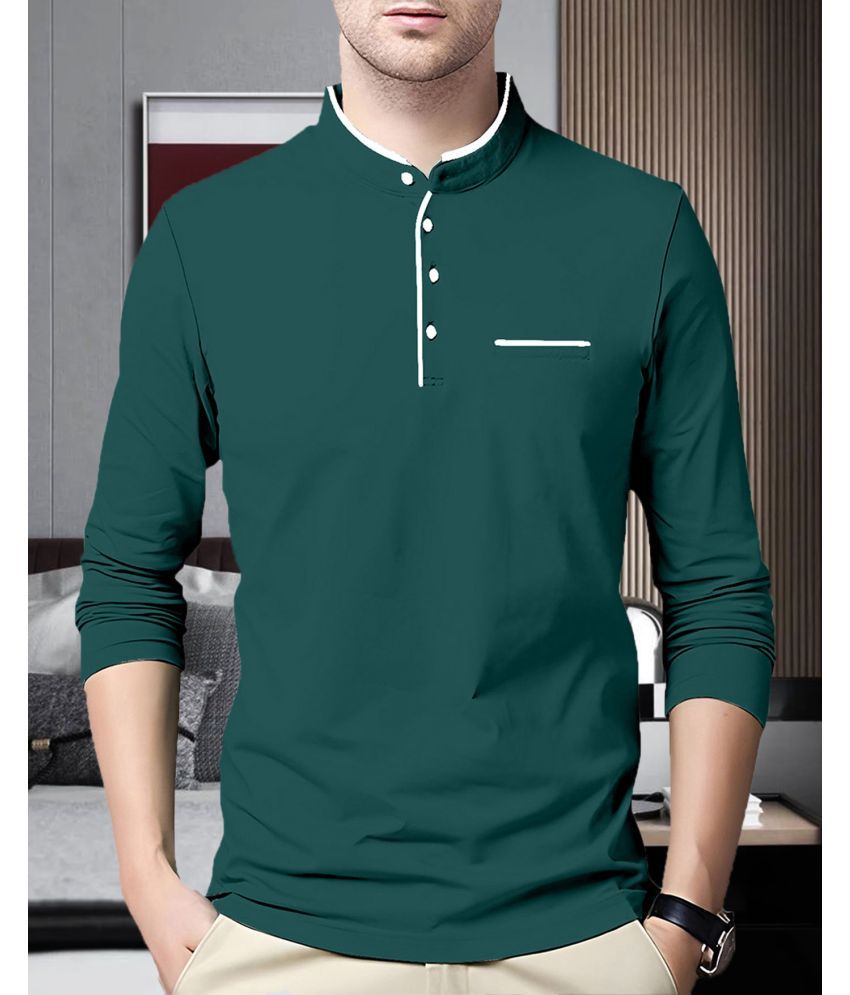     			AOOSH Cotton Blend Regular Fit Solid Full Sleeves Men's Mandarin Collar T-Shirt - Green ( Pack of 1 )