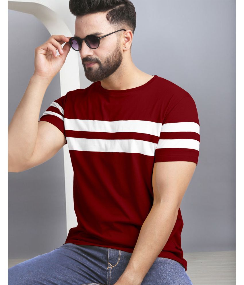     			AOOSH Cotton Blend Regular Fit Colorblock Half Sleeves Men's Round T-Shirt - Maroon ( Pack of 1 )