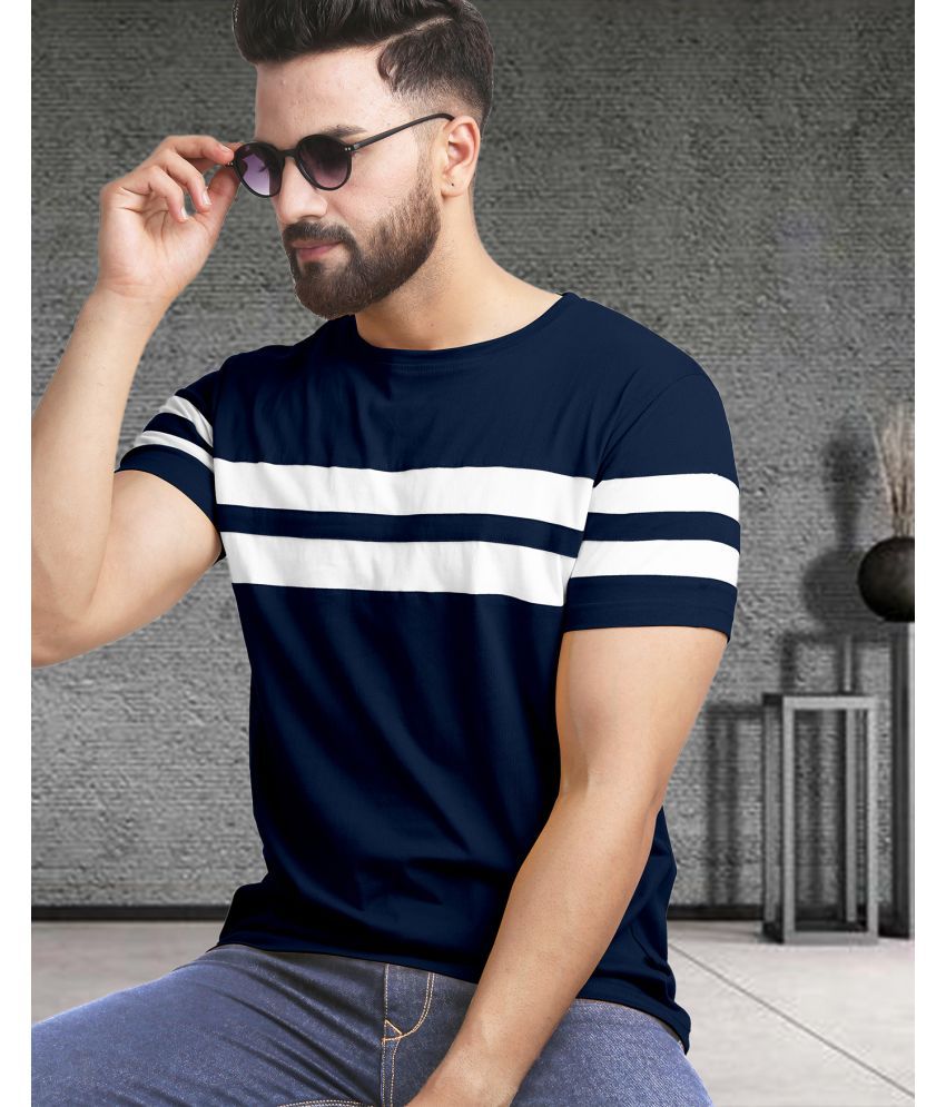     			AOOSH Cotton Blend Regular Fit Colorblock Half Sleeves Men's Round T-Shirt - Navy Blue ( Pack of 1 )