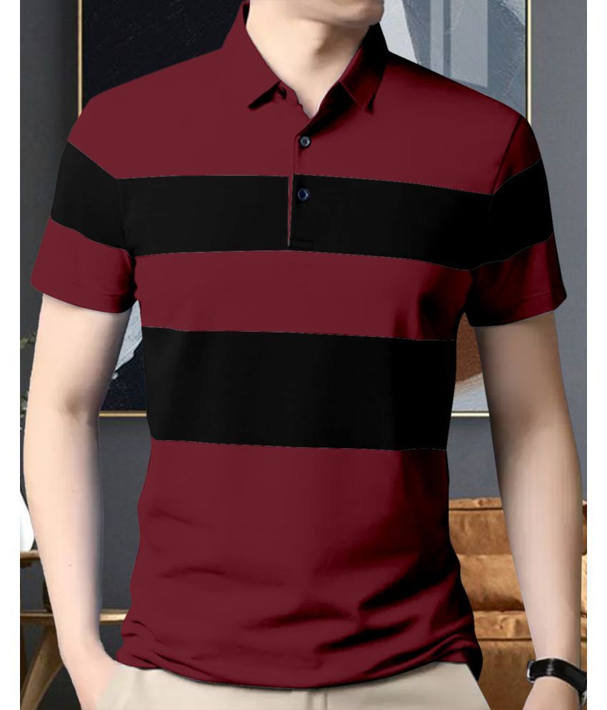     			AOOSH Pack of 1 Cotton Blend Regular Fit Colorblock Half Sleeves Men's Polo T Shirt ( Maroon )