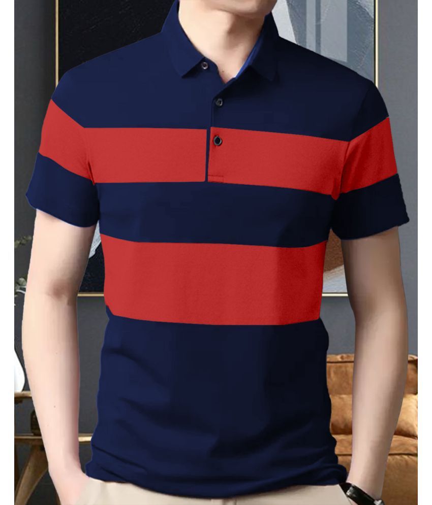     			AOOSH Pack of 1 Cotton Blend Regular Fit Colorblock Half Sleeves Men's Polo T Shirt ( Navy Blue )