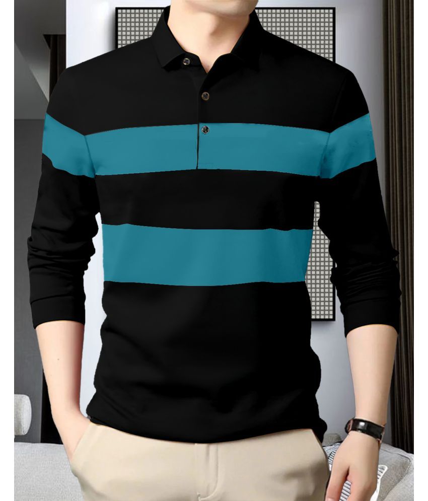     			AOOSH Pack of 1 Cotton Blend Regular Fit Striped Full Sleeves Men's Polo T Shirt ( Black )