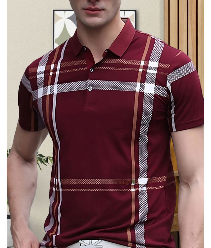     			AOOSH Pack of 1 Cotton Blend Regular Fit Printed Half Sleeves Men's Polo T Shirt ( Maroon )