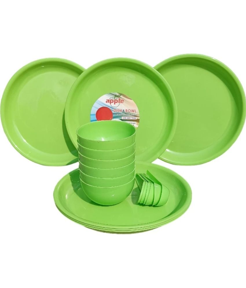     			BLUENIN GREEN DINNER SET Plain Plastic Dinner Set ( Pack of 18 ) Green