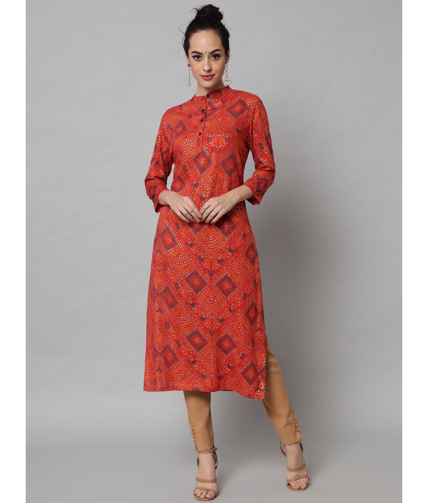     			Kulfi Viscose Rayon Printed Midi Women's A-line Dress - Red ( Pack of 1 )