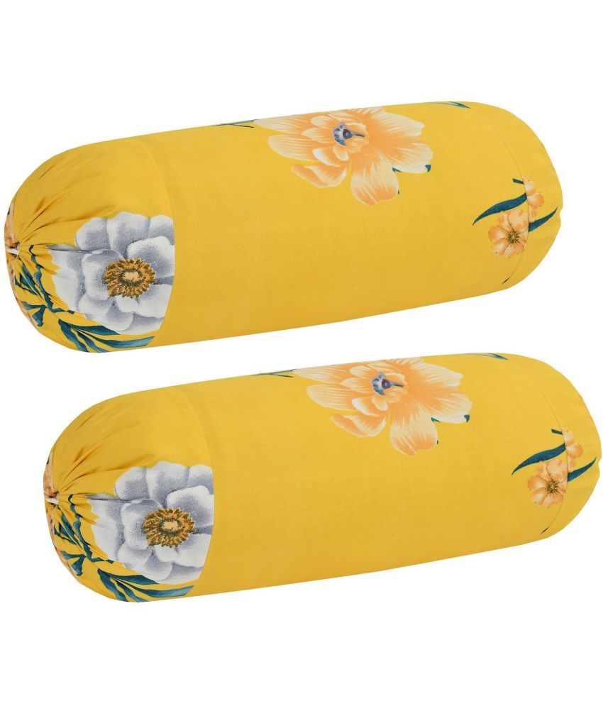     			MAHALUXMI COLLECTION - Pack of 2 Cotton Floral Standard Size Pillow Cover ( 81.28 cm(32) x 40.64 cm(16) ) - Yellow