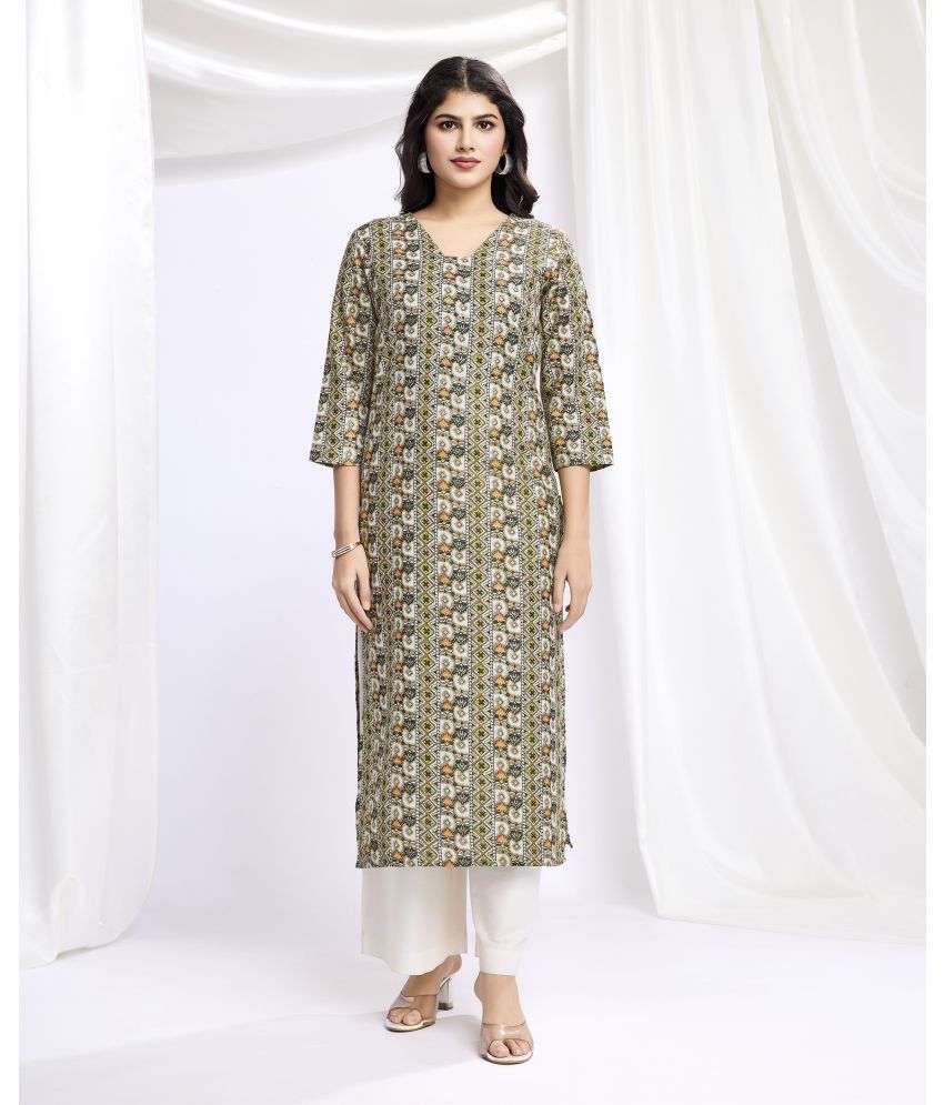     			MOJILAA Pack of 1 Linen Printed Straight Women's Kurti - ( Olive )