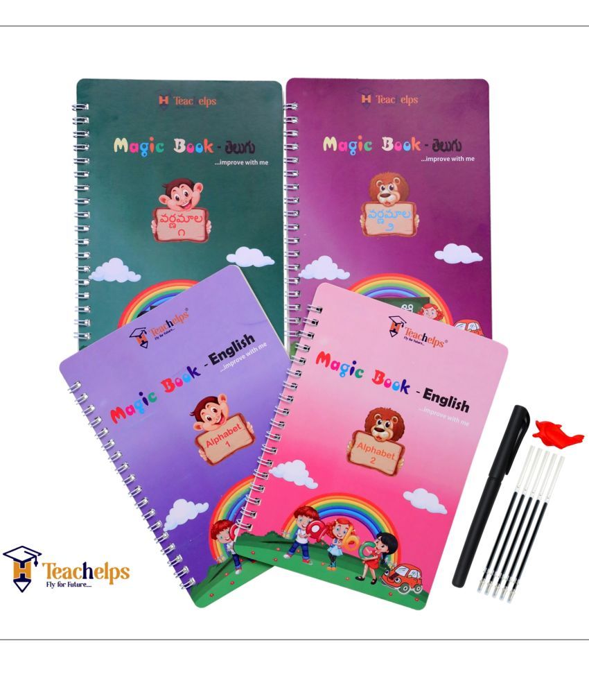     			Magic Book Telugu English Combo Set - 4 Books - 1 Pen Set - Reusable