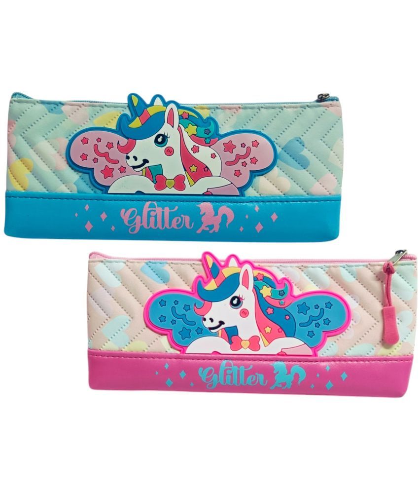     			Pack of 2, Cute Unicorn Print Zipper Pencil Case Pouch Kids School Supply Organizer Students Stationery Box