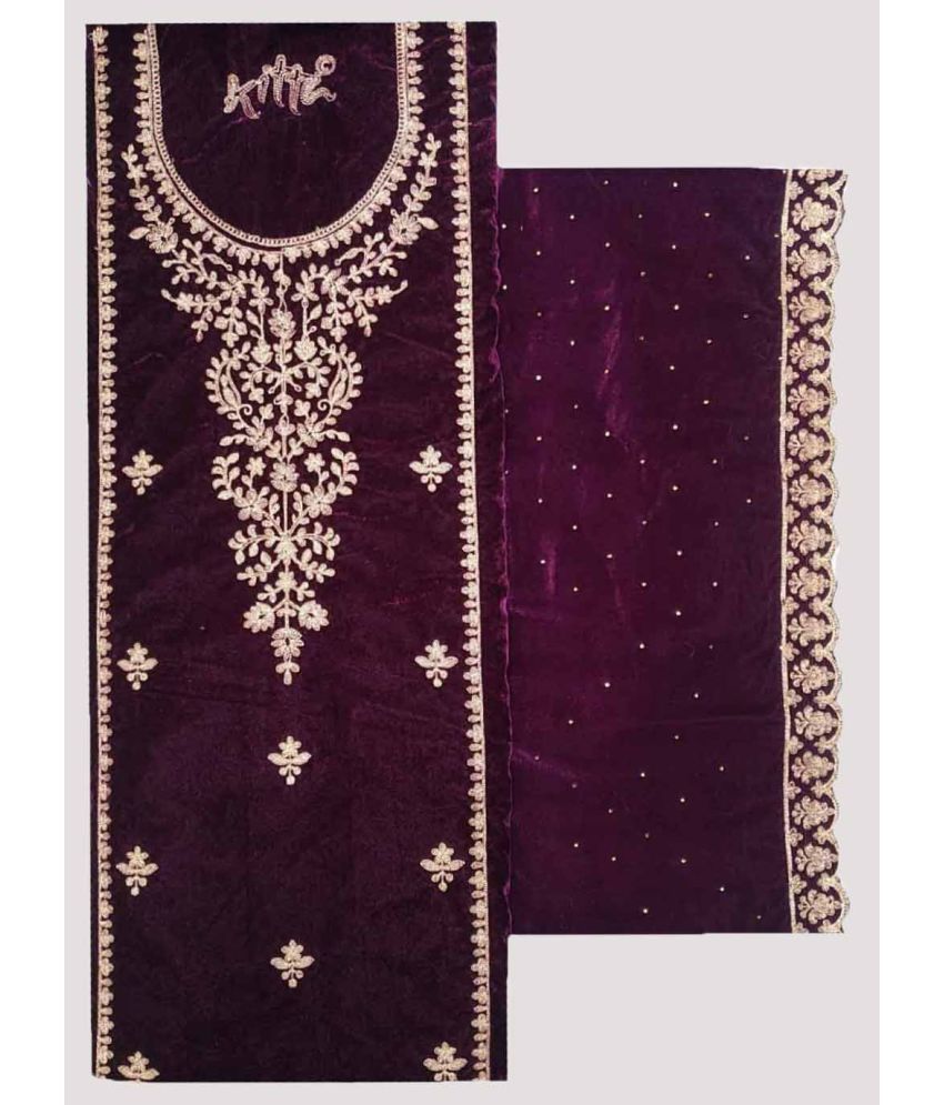     			Soul Essence Unstitched Velvet Embroidered Dress Material - Purple ( Pack of 1 )