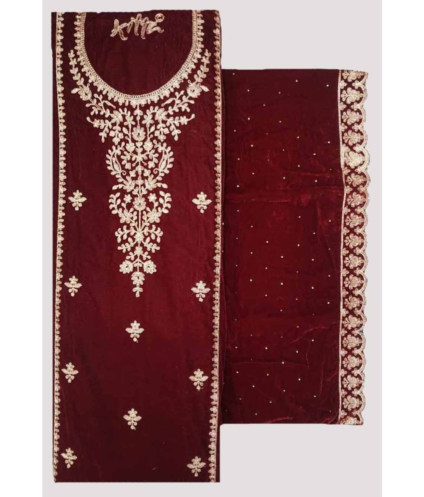     			Soul Essence Unstitched Velvet Embroidered Dress Material - Maroon ( Pack of 1 )