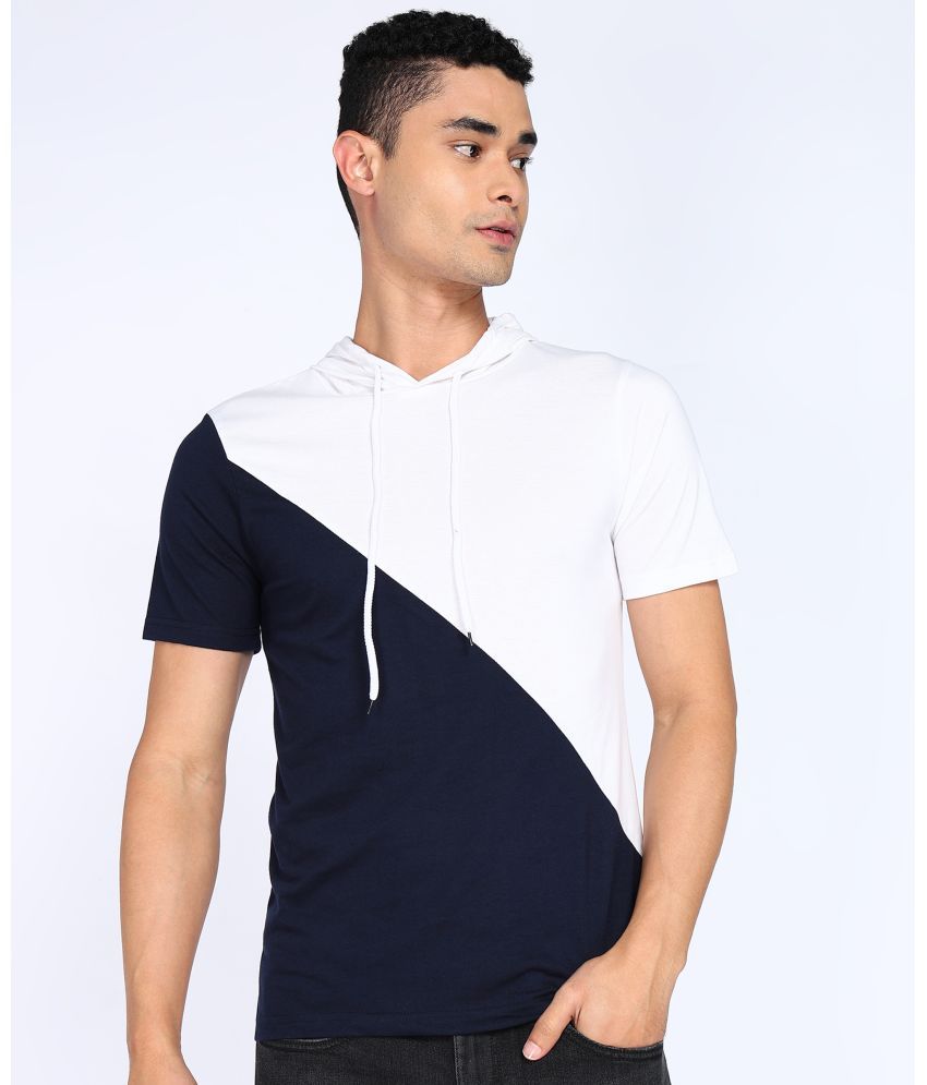     			Try This Cotton Blend Slim Fit Colorblock Half Sleeves Men's Hooded T-Shirt - White ( Pack of 1 )