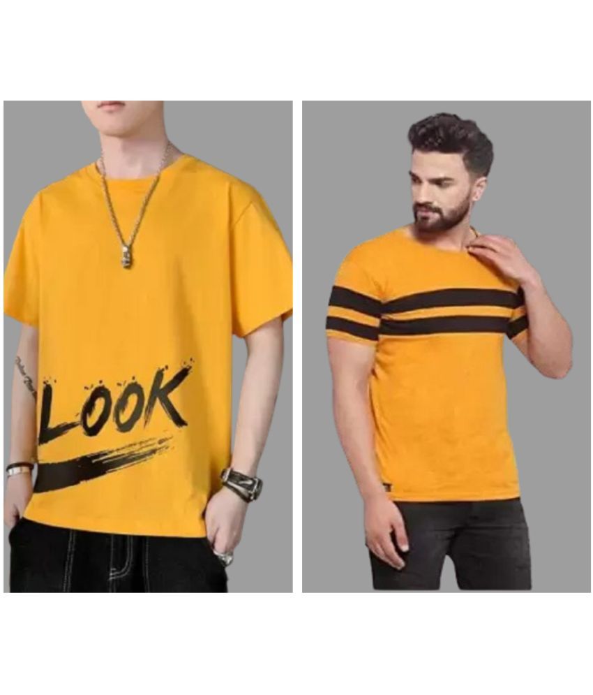     			attitude start of fashion Polyester Regular Fit Printed Half Sleeves Men's Round T-Shirt - Mustard ( Pack of 2 )