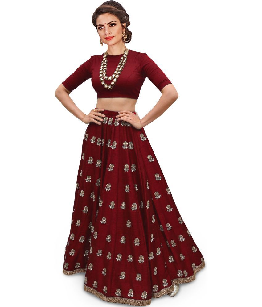     			kedar fab Maroon Silk Circular Semi Stitched Lehenga Single