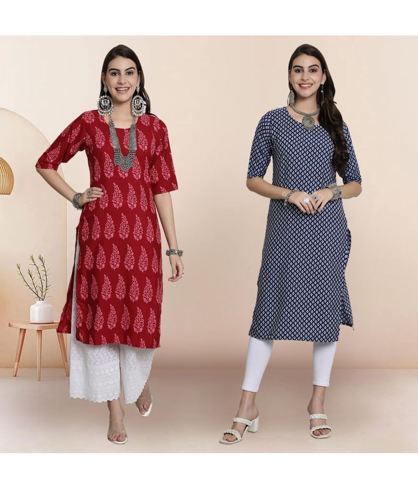     			1 Stop Fashion Pack of 2 Crepe Printed Straight Women's Kurti - ( Multicolor4 )