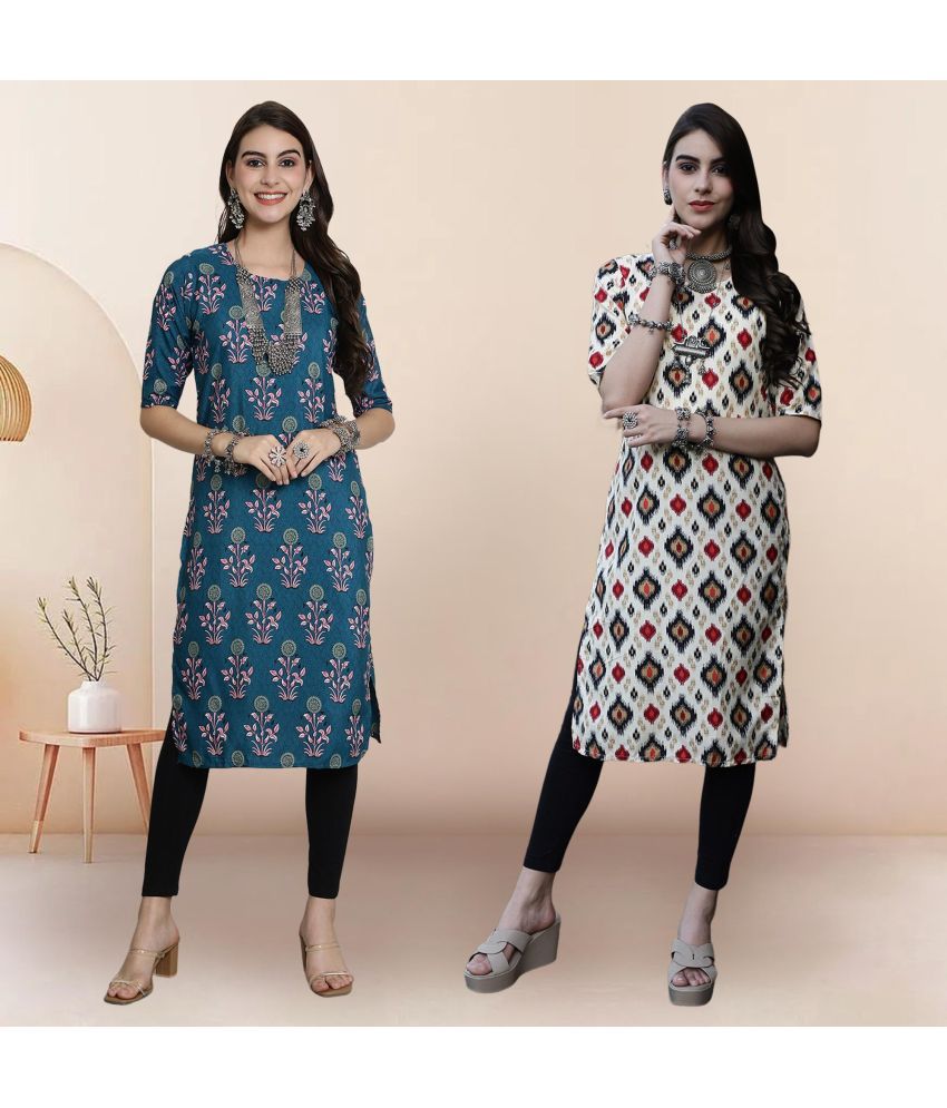     			1 Stop Fashion Pack of 2 Crepe Printed Straight Women's Kurti - ( Multicolor2 )