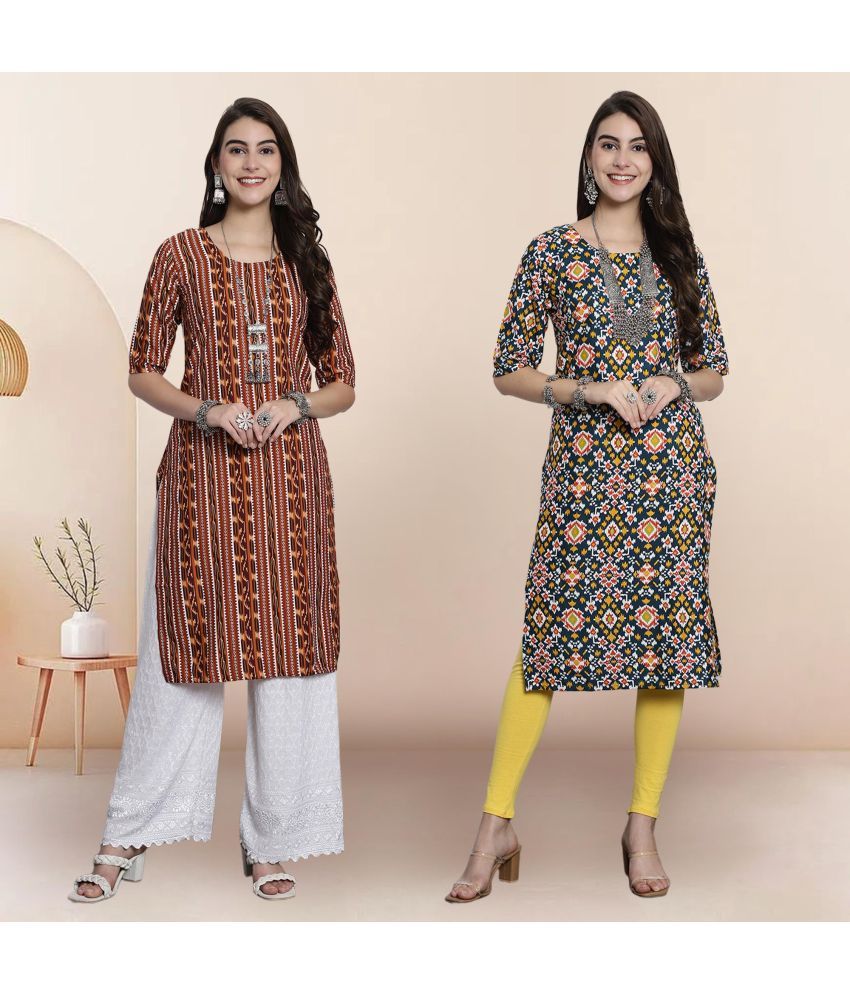     			1 Stop Fashion Pack of 2 Crepe Printed Straight Women's Kurti - ( Multicolor1 )