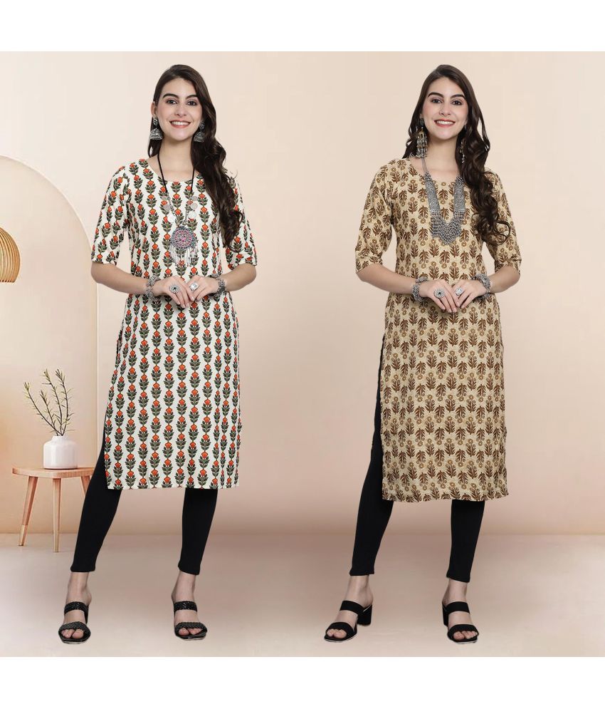     			1 Stop Fashion Pack of 2 Crepe Printed Straight Women's Kurti - ( Multicolor1 )