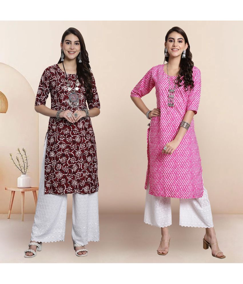     			1 Stop Fashion Pack of 2 Crepe Printed Straight Women's Kurti - ( Multicolor1 )