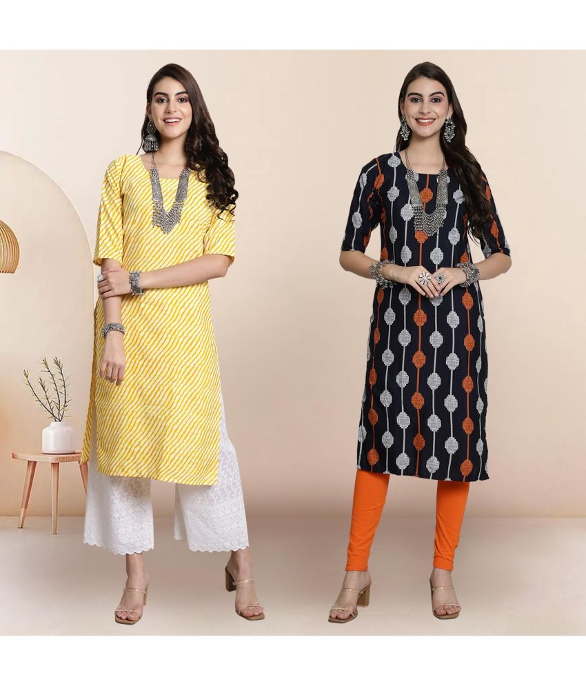     			1 Stop Fashion Pack of 2 Crepe Printed Straight Women's Kurti - ( Multicolor4 )