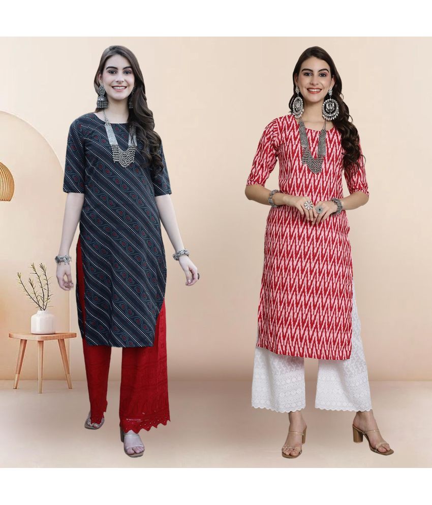     			1 Stop Fashion Pack of 2 Crepe Printed Straight Women's Kurti - ( Multicolor3 )