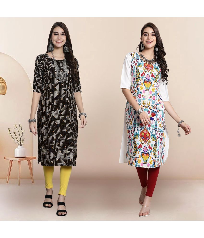     			1 Stop Fashion Pack of 2 Crepe Printed Straight Women's Kurti - ( Multicolor4 )