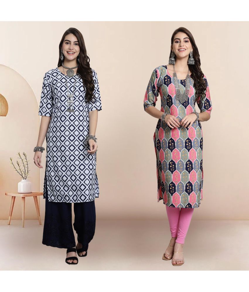     			1 Stop Fashion Pack of 2 Crepe Printed Straight Women's Kurti - ( Multicolor2 )