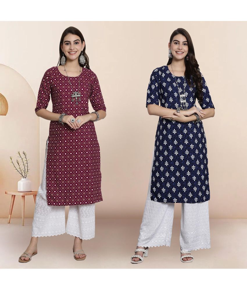     			1 Stop Fashion Pack of 2 Crepe Printed Straight Women's Kurti - ( Multicoloured )