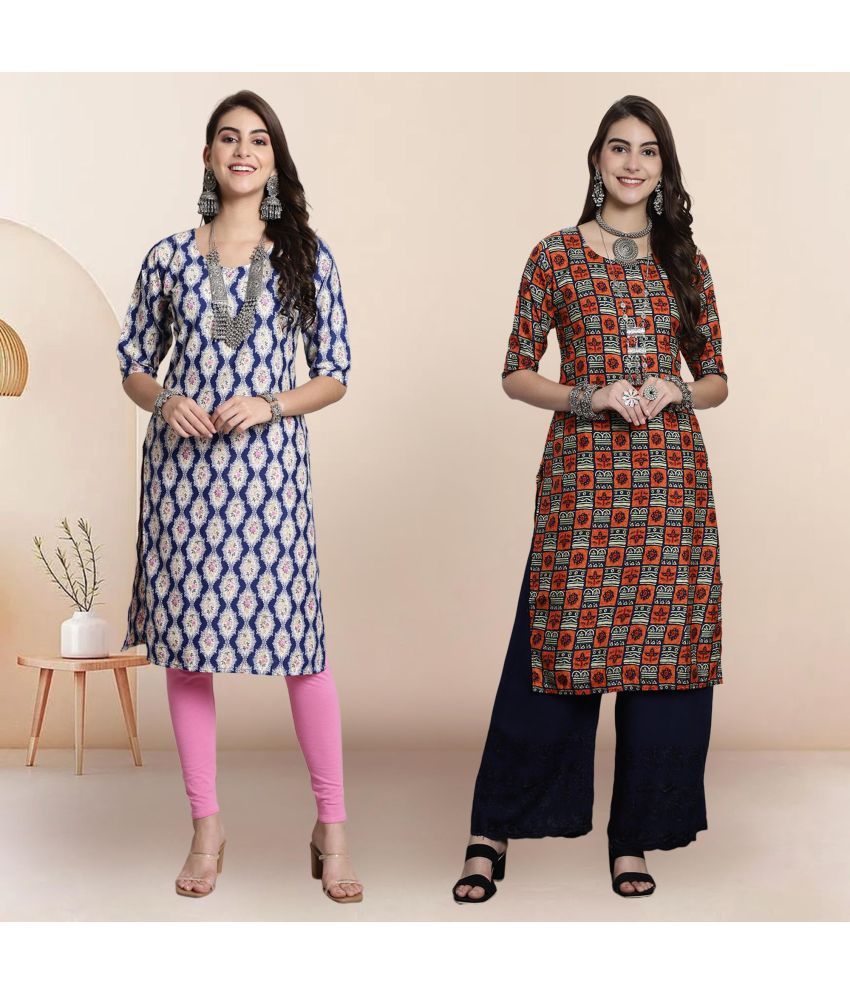     			1 Stop Fashion Pack of 2 Crepe Printed Straight Women's Kurti - ( Multicolor3 )