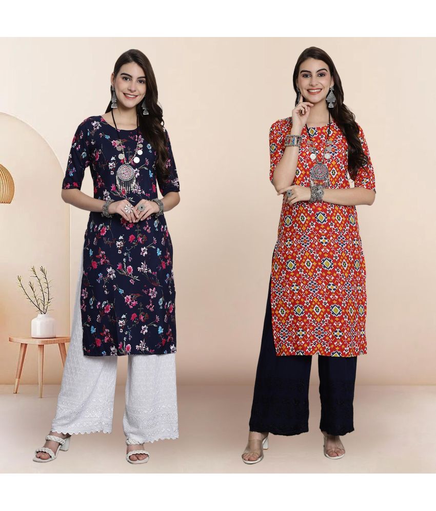     			1 Stop Fashion Pack of 2 Crepe Printed Straight Women's Kurti - ( Multicolor1 )