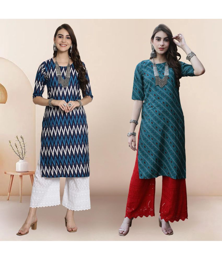     			1 Stop Fashion Pack of 2 Crepe Printed Straight Women's Kurti - ( Multicolor1 )