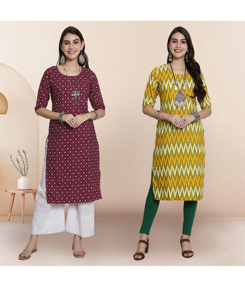     			1 Stop Fashion Pack of 2 Crepe Printed Straight Women's Kurti - ( Multicolor2 )