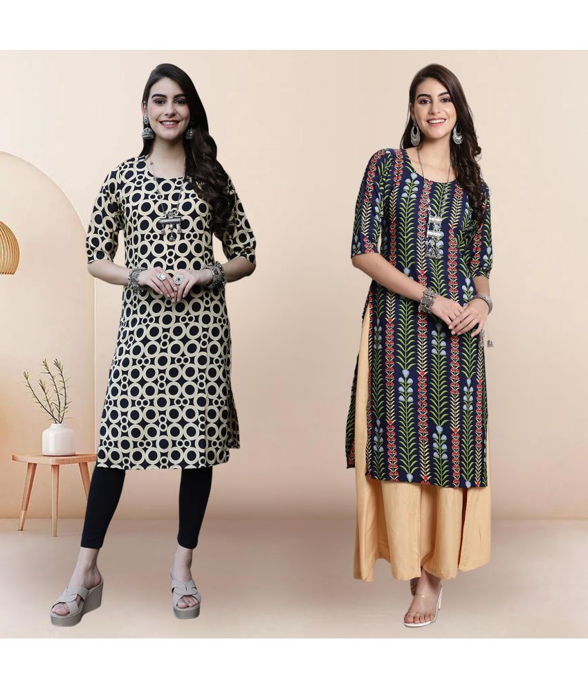     			1 Stop Fashion Pack of 2 Crepe Printed Straight Women's Kurti - ( Multicolor1 )