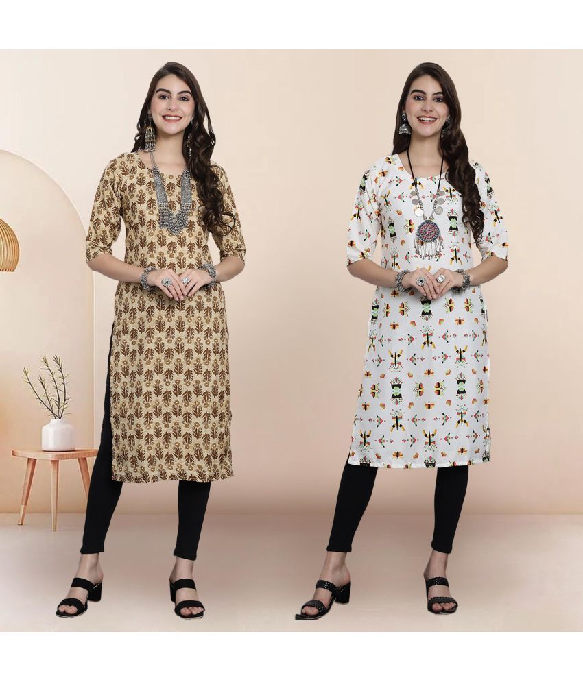     			1 Stop Fashion Pack of 2 Crepe Printed Straight Women's Kurti - ( Multicolor3 )