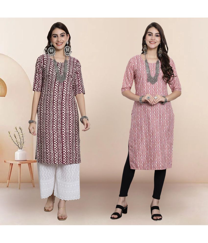     			1 Stop Fashion Pack of 2 Crepe Printed Straight Women's Kurti - ( Multicoloured )