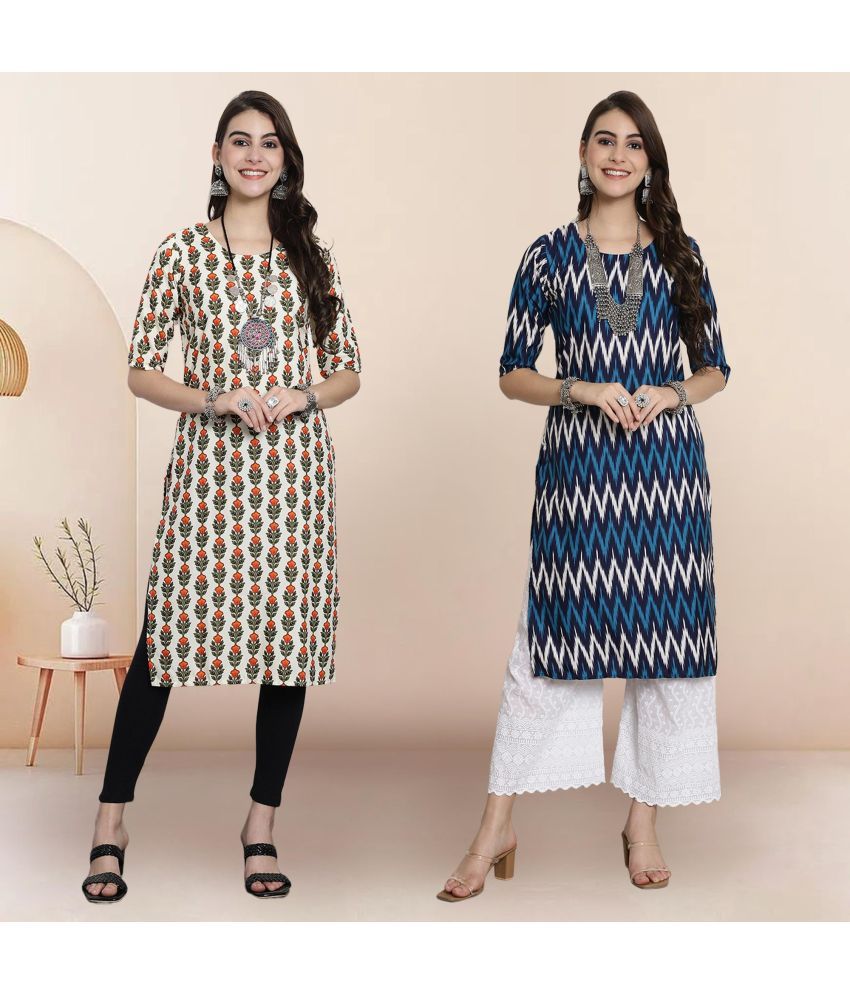     			1 Stop Fashion Pack of 2 Crepe Printed Straight Women's Kurti - ( Multicolor4 )