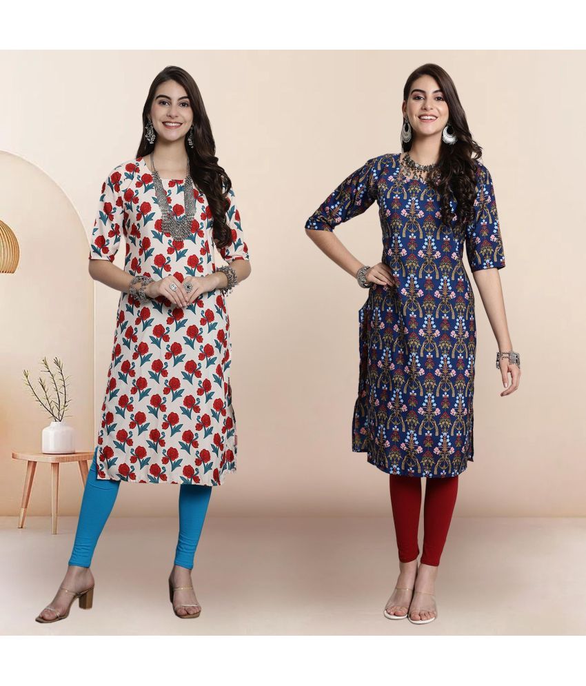     			1 Stop Fashion Pack of 2 Crepe Printed Straight Women's Kurti - ( Multicoloured )