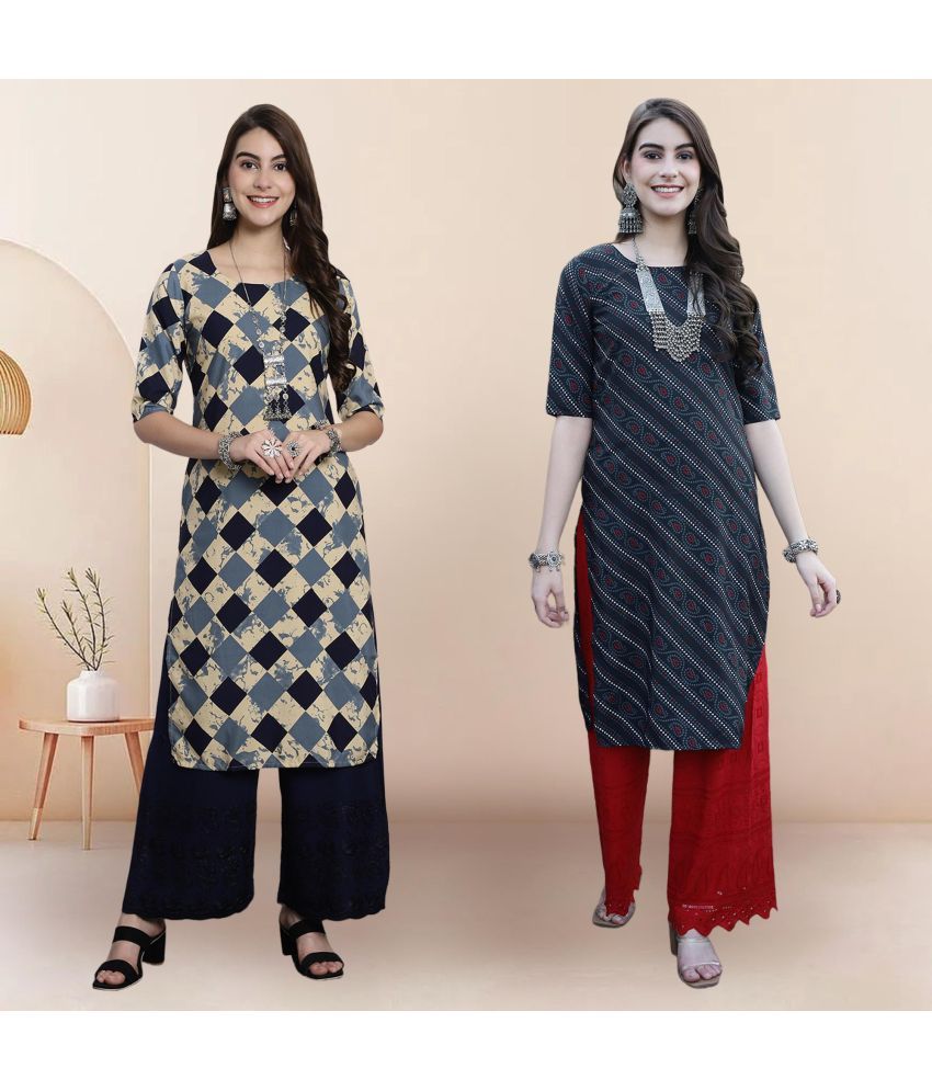     			1 Stop Fashion Pack of 2 Crepe Printed Straight Women's Kurti - ( Multicolor1 )