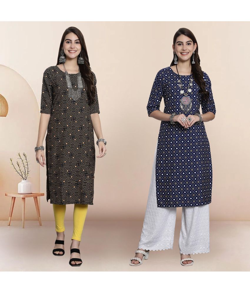     			1 Stop Fashion Pack of 2 Crepe Printed Straight Women's Kurti - ( Multicolor1 )