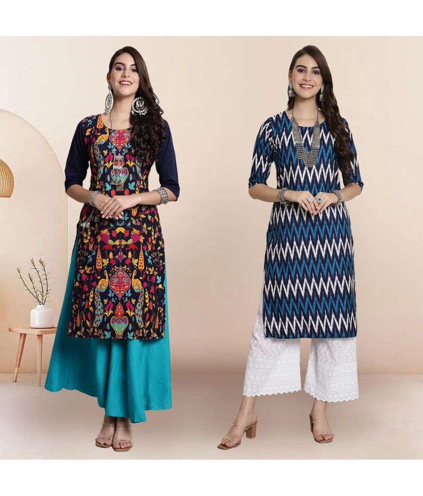     			1 Stop Fashion Pack of 2 Crepe Printed Straight Women's Kurti - ( Multicolor3 )