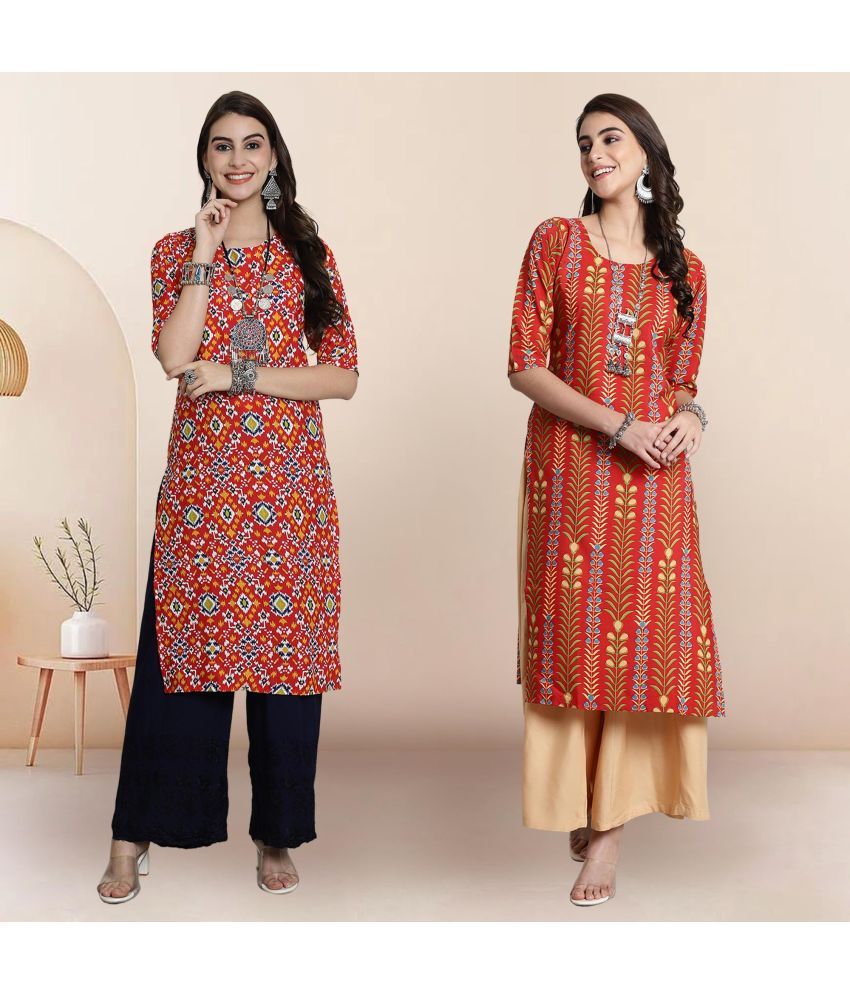     			1 Stop Fashion Pack of 2 Crepe Printed Straight Women's Kurti - ( Multicolor3 )