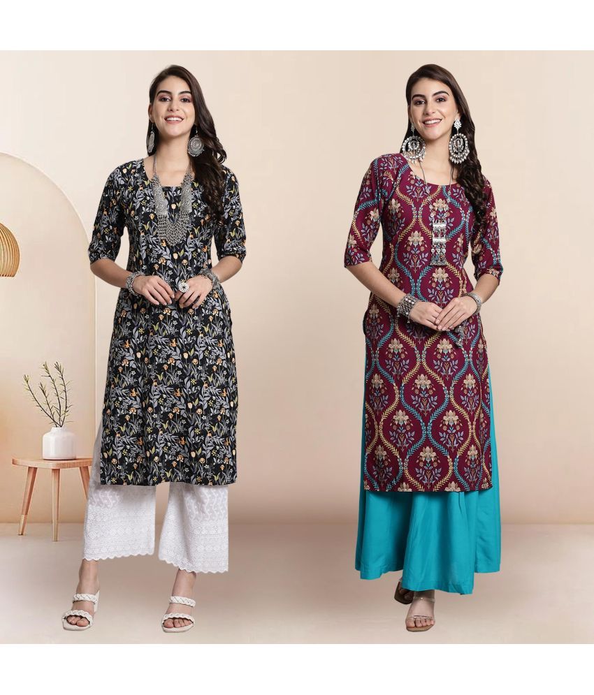     			1 Stop Fashion Pack of 2 Crepe Printed Straight Women's Kurti - ( Multicoloured )