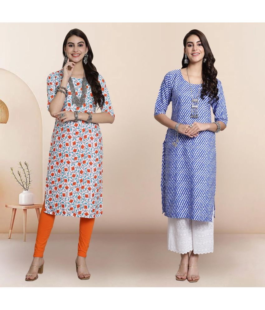     			1 Stop Fashion Pack of 2 Crepe Printed Straight Women's Kurti - ( Multicolor3 )