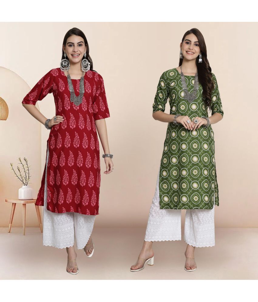     			1 Stop Fashion Pack of 2 Crepe Printed Straight Women's Kurti - ( Multicolor3 )